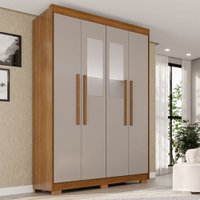 Guarda-Roupa Solteiro Weather com Pés e Espelho 4 Portas 3 Gavetas 100% Mdf Cinamomo/Off White - Pnr Móveis