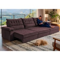 Sofá Retrátil e Reclinável 4,20m com Molas e Espuma D33 Thunder Velusoft Vinho Cama inBox