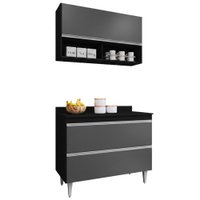 Armario Aereo E Balcao Com Tampo BP 100 cm Preto Grafite Eratto Moveis