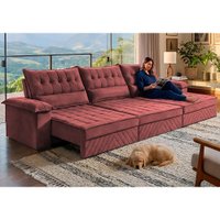 Sofá Retrátil e Reclinável 3,60m com Molas e Espuma D33 Thunder Velusoft Vermelho Cama inBox
