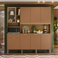 Cozinha Compacta Nature 8 Portas 1 Gaveta Freijó/Caramelo - Kits Paraná