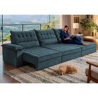 Sofá Retrátil e Reclinável 4,20m com Molas e Espuma D33 Thunder Velusoft Petróleo Cama inBox
