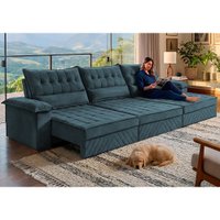Sofá Retrátil e Reclinável 4,20m com Molas e Espuma D33 Thunder Velusoft Petróleo Cama inBox