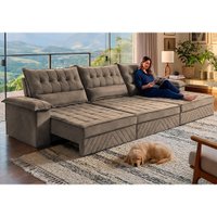 Sofá Retrátil e Reclinável 3,90m com Molas e Espuma D33 Thunder Velusoft Castor Cama inBox