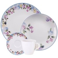 Aparelho de Jantar Aura Tramontina 24 Pçs Porcelana Decorada Floral Mesa Posta 6 Pessoas