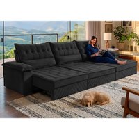 Sofá Retrátil e Reclinável 4,20m com Molas e Espuma D33 Thunder Velusoft Preto Cama inBox
