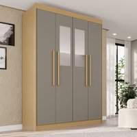 Guarda-Roupa Solteiro Weather com Espelho 4 Portas 3 Gavetas 100% Mdf Jequitibá/Granizo - Pnr Móveis