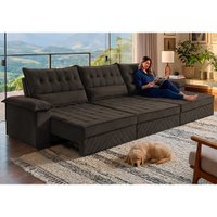 Sofá Retrátil e Reclinável 3,60m com Molas e Espuma D33 Thunder Velusoft Café Cama inBox