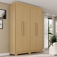 Guarda-Roupa Solteiro Weather com Pés 4 Portas 3 Gavetas 100% Mdf Jequitibá - Pnr Móveis