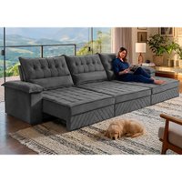 Sofá Retrátil e Reclinável 3,90m com Molas e Espuma D33 Thunder Velusoft Cinza Cama inBox