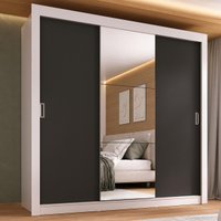 Guarda-Roupa Casal Multimóveis Barcelona 3 Portas de Correr com Espelho CR35402 Branco/Preto