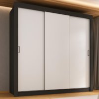 Guarda-Roupa Casal Multimóveis Barcelona 3 Portas de Correr CR35401 Preto/Branco