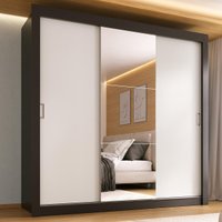 Guarda-Roupa Casal Multimóveis Barcelona 3 Portas de Correr com Espelho CR35402 Preto/Branco