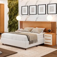 Cabeceira Valência Extensiva Com Mesa De Cabeceira Benetil Móveis - Cinamomo com Off White