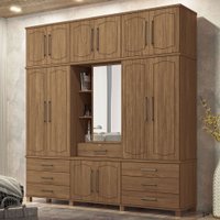 Guarda-Roupa Casal Londres Vaticano 13 Portas 7 Gavetas com Espelho Jatoba - Pnr Móveis