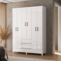 Guarda-Roupa Solteiro Lux 6 Portas 2 Gavetas Branco - Pnr Móveis