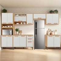 Armário De Cozinha Completa 14 Portas 2 Gavetas Núbia Madeirado/Off White