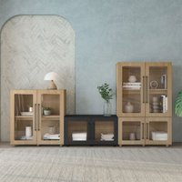 Conjunto Balcão Modulado Mia 8 Portas Riveira/Preto - Pnr Móveis