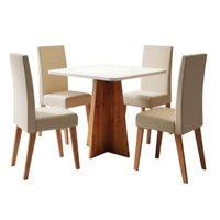 Conjunto Sala de Jantar Mesa Quadrada 0,90m Moove Com 4 Cadeiras Linho Milano Viero