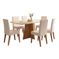 Conjunto Sala de Jantar Mesa 1,60m com vidro Anjos 6 Cadeiras Veludo Milano Viero