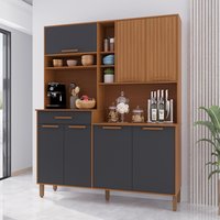 Armário De Cozinha Compacta Fidelitá Amsterdã 160cm C/7 Portas 1 Gaveta Com Tampo e Fundo Freijó/Chumbo