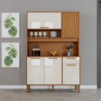 Armário De Cozinha Compacta Grécia 120cm 5 Portas 1 Gaveta Com Tampo e Fundo Freijó/Off-White Fidelitá