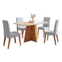Conjunto Sala de Jantar Mesa 1,20m com vidro Anjos 4 Cadeiras Linho Milano Viero