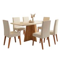 Conjunto Sala de Jantar Mesa 1,60m com vidro Anjos 6 Cadeiras Linho Milano Viero