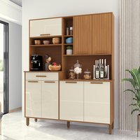 Armário De Cozinha Compacta Fidelitá Amsterdã 160cm Com 7 Portas 1 Gaveta Com Tampo e Fundo Freijó/Off-White