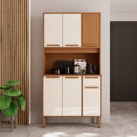 Armário De Cozinha Compacta Fidelitá Bari 90cm De 6 Portas 1 Gaveta Com Tampo e Fundo Freijó/Off-White