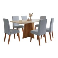 Conjunto Sala de Jantar Mesa 1,60m com vidro Anjos de 6 Cadeiras Linho Milano Viero