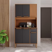 Armário De Cozinha Compacta Bari 90cm 6 Portas 1 Gaveta Com Tampo e Fundo Freijó/Chumbo - Fidelitá