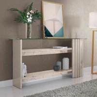 Aparador Frizz para Sala de Estar com Tampo de Vidro Calacata e Off White - Pallazio