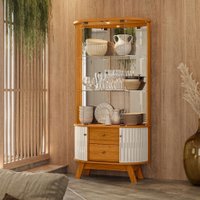 Cristaleira Moss 2 Gavetas e 2 Portas Flexíveis Luminária em LED Cinamomo e Off White - Pallazio