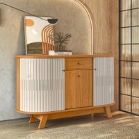 Aparador Buffet Monza 2 Portas Flexíveis Pés de Madeira - Pallazio Cor:Cinamomo e Off White