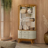 Cristaleira Moss 2 Gavetas e 2 Portas Flexíveis Luminária em LED - Pallazio Cor:Cumaru e Opala - Pallazio