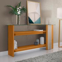 Aparador Frizz para Sala de Estar com Tampo de Vidro - Pallazio Cor:Cinamomo e Off White - Pallazio