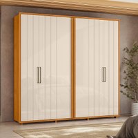 Guarda-Roupas Miró 6 Portas de Giro com 4 Gavetas e 8 Prateleiras - Pallazio Cor:Cinamomo e Off White