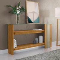 Aparador Frizz para Sala de Estar com Tampo de Vidro - Pallazio Cor:Cumaru e Opala - Pallazio