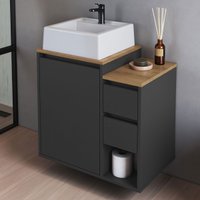 Armário de Banheiro Bahamas 1 Porta 2 Gavetas com Cuba Grafite - Art In Móveis