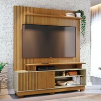 Home Theater Ares com Porta Deslizante e 6 Pés em MDF e Acabamento Chanfrado Chanfrado Cumaru e Opala - Pallazio