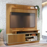 Home Theater Ares com Porta Deslizante 2 Prateleiras e Acabamento Chanfrado Cumaru e Opala - Pallazio