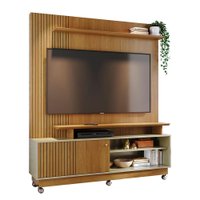 Home Theater Ares com Porta Deslizante e 6 Rodízios e Acabamento Chanfrado - Pallazio Cor:Cumaru e Opala