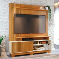 Home Theater Ares com Porta Deslizante e 6 Pés em MDF e Acabamento Chanfrado - Pallazio Cor:Cinamomo e Off White