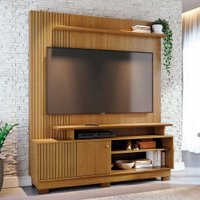 Home Theater Ares com Porta Deslizante e 6 Pés em MDF e Acabamento Chanfrado - Pallazio Cor:Cumaru