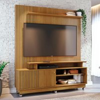 Home Theater Ares com Porta Deslizante e 6 Rodízios e Acabamento Chanfrado Cumaru - Pallazio