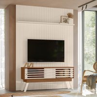 Kit Painel Piso-teto Ripado com Bancada Frizz 2 Portas Naturale e Off White - Pallazio