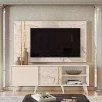 Kit Bancada e Painel Cronos 2 Portas Deslizantes Calacata e Off White - Pallazio