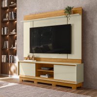 Home Theater Siena com 8 Pés 2 Portas de Bater 2 Prateleiras e Detalhes Chanfrados no Tampo e Base - Pallazio Cor:Cumaru