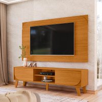 Kit Rack Bancada e Painel Duna 2 Portas Deslizantes Pés de Madeira - Pallazio Cor:Cinamomo